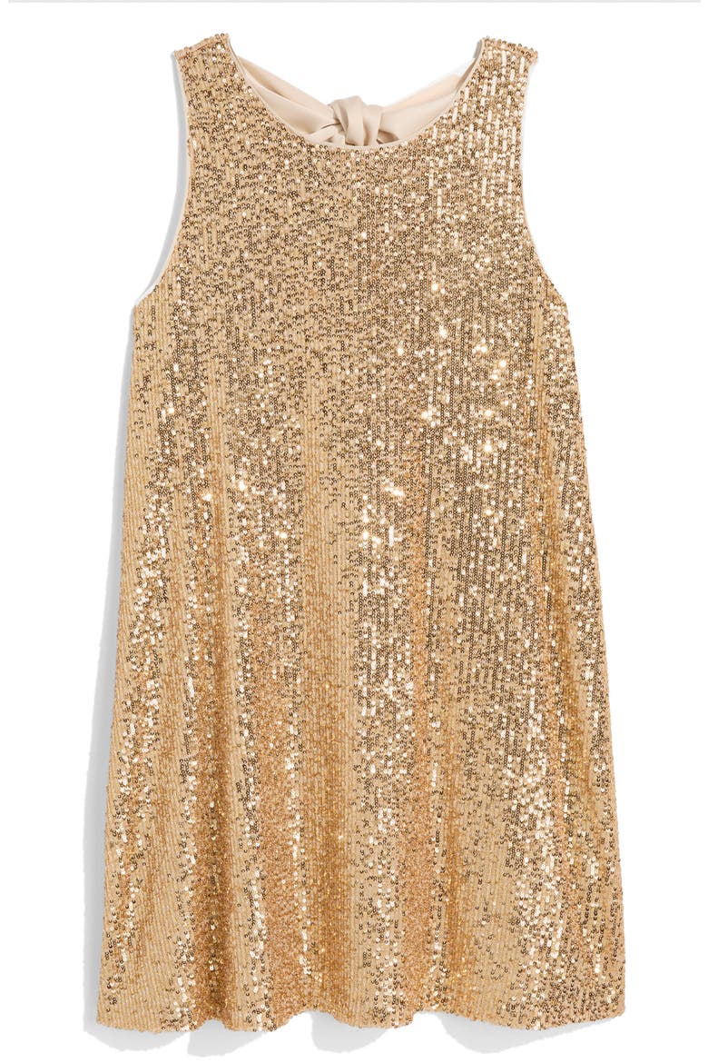 Kiki Sleeveless Sequin Swing Dress, Alternate, color, GOLD