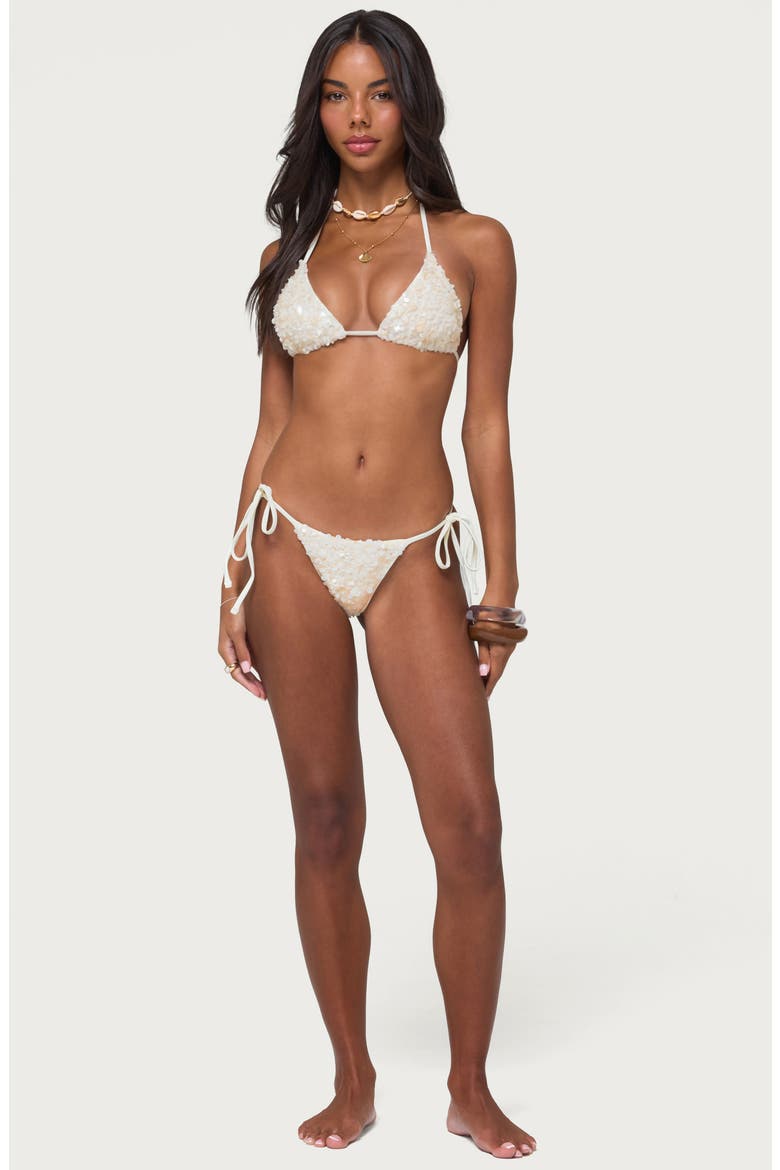 Grace Sequin SIde Tie Bikini Bottoms, Alternate, color, WHITE