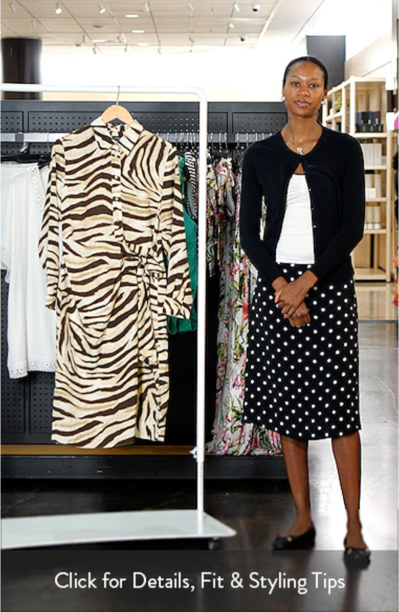 Zebra Print Tie Waist Long Sleeve Crepe Shirtdress, sales video thumbnail