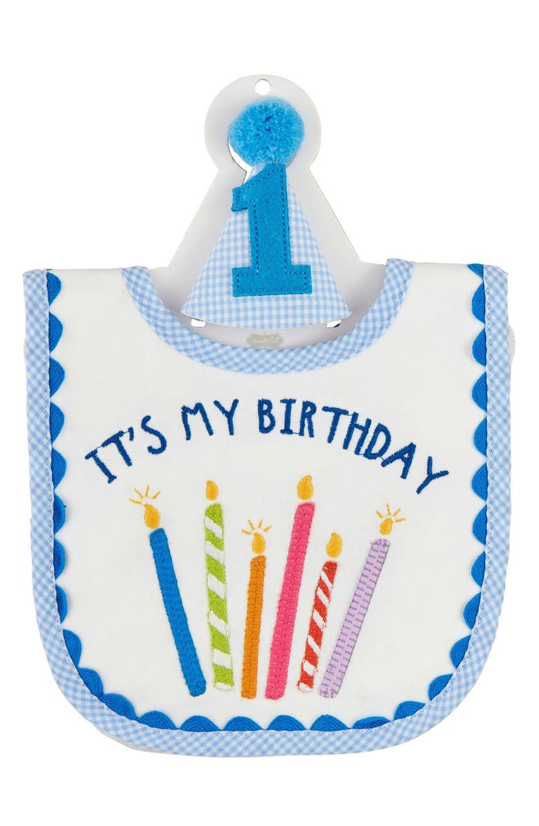 Mud Pie Cake Smash Bib & Hat Set, Main, color, Blue
