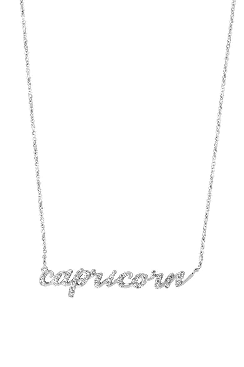 Diamond Capricorn Zodiac Necklace in Sterling Silver, Main, color, Metallic Silver