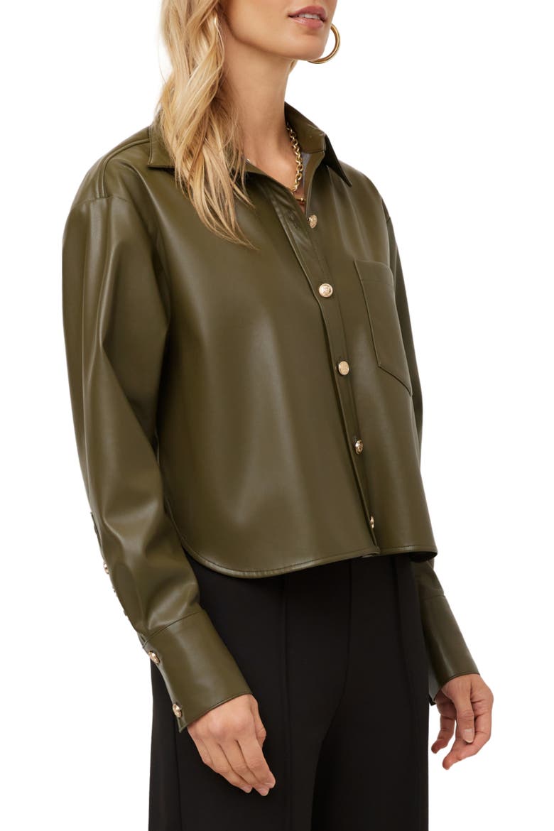 Victoria Faux Leather Button-Up Shirt, Alternate, color, MOSS