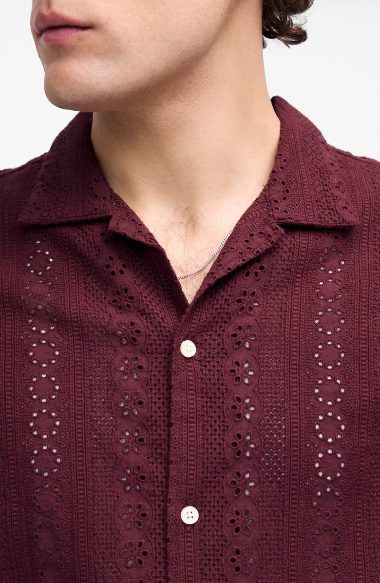 Madewell Short Sleeve Button-Up Shirt in Embroidered Cotton, Alternate, color, Dusty Plum