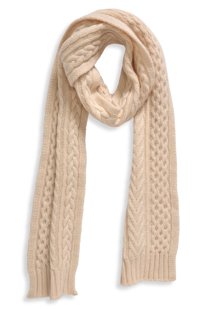 Aran Cable Cashmere Scarf, Alternate, color, CHAMPAGNE