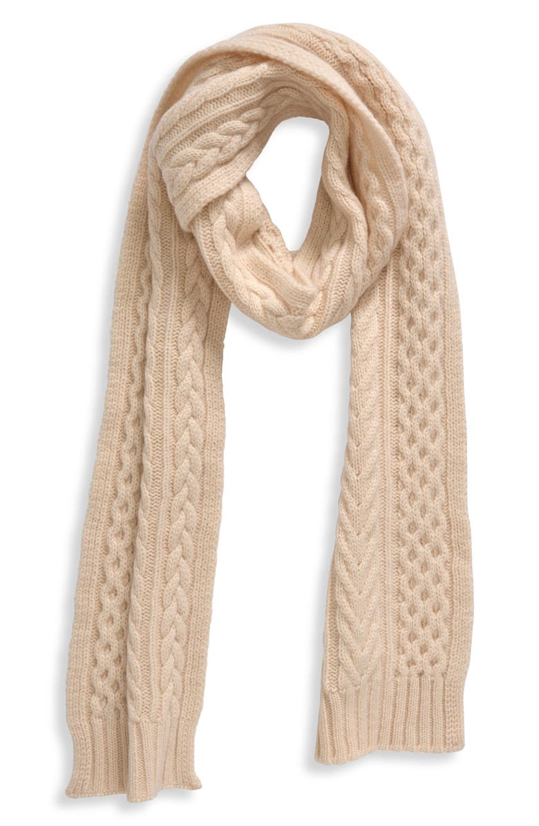 Johnstons of Elgin Aran Cable Cashmere Scarf, Alternate, color, Champagne