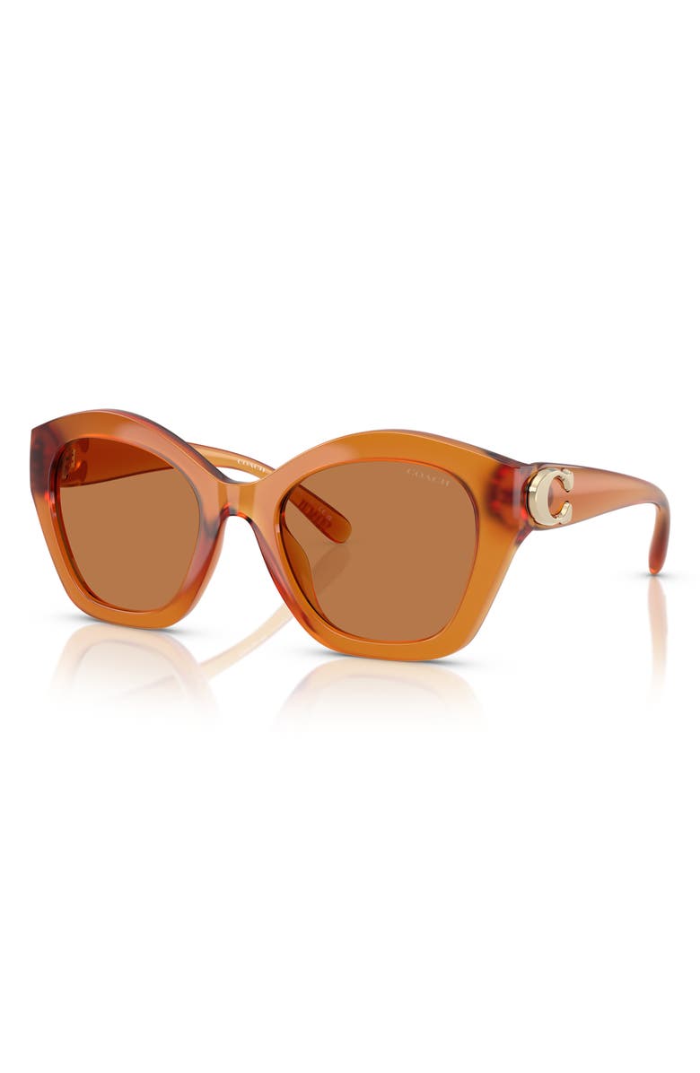 COACH 57mm Irregular Round Sunglasses, Alternate, color, Milky Amber / Brown Solid