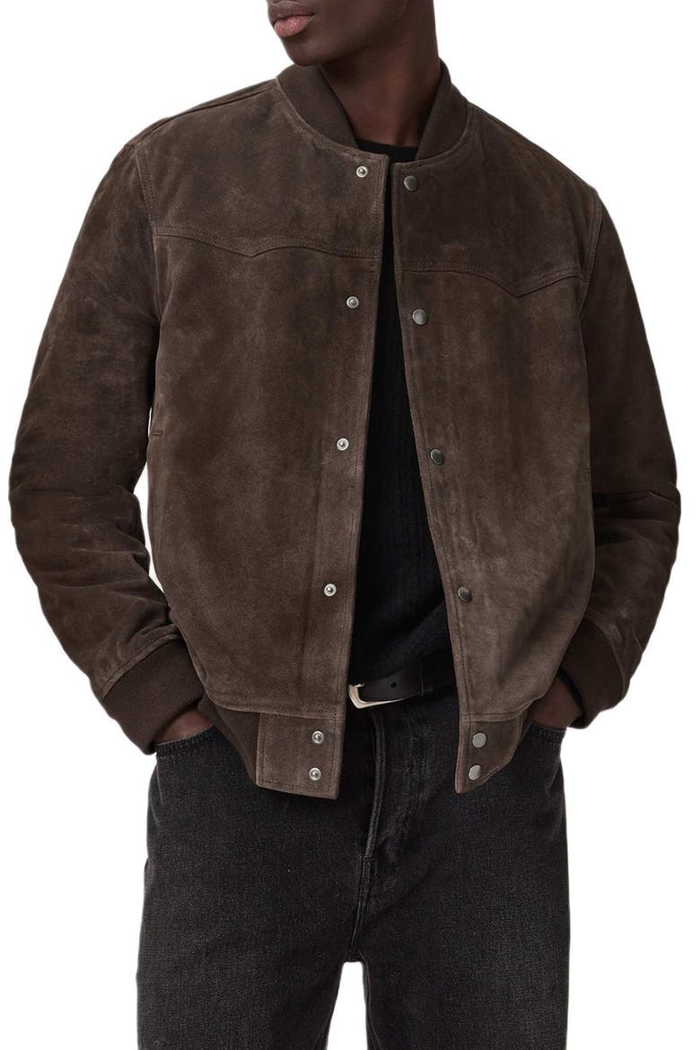 Stafford Suede Bomber Jacket, Alternate, color, WOODLAND BROWN