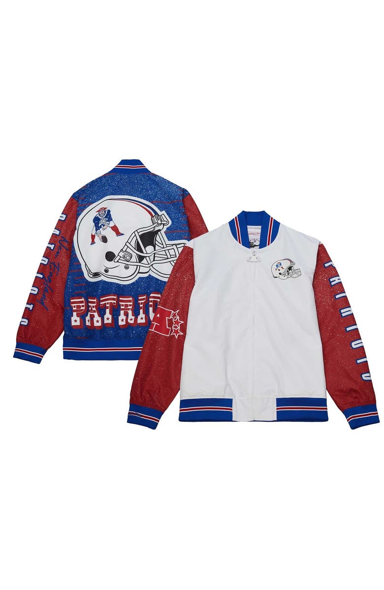 Mitchell & Ness Men's Mitchell & Ness White New England Patriots Team Burst Warm-Up Full-Zip Jacket, Alternate, color, White