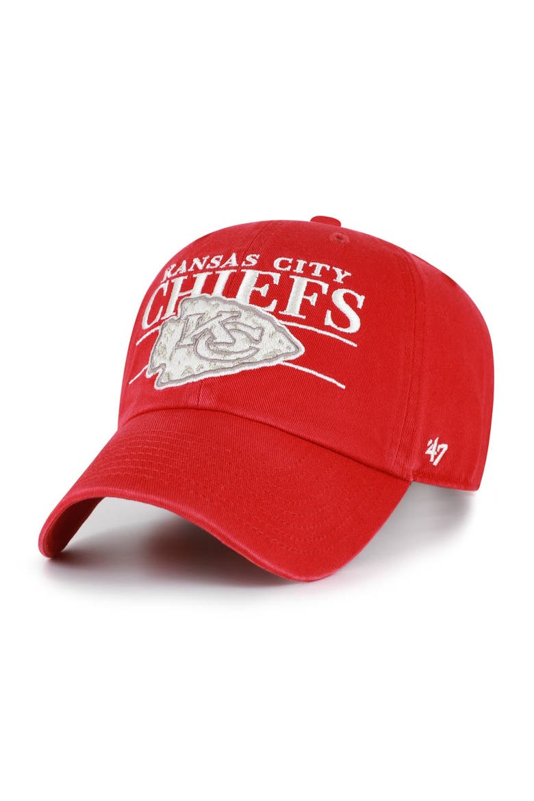 Men's '47 Red Kansas City Chiefs Throwback Graphic Clean Up Adjustable Hat, Alternate, color, Red
