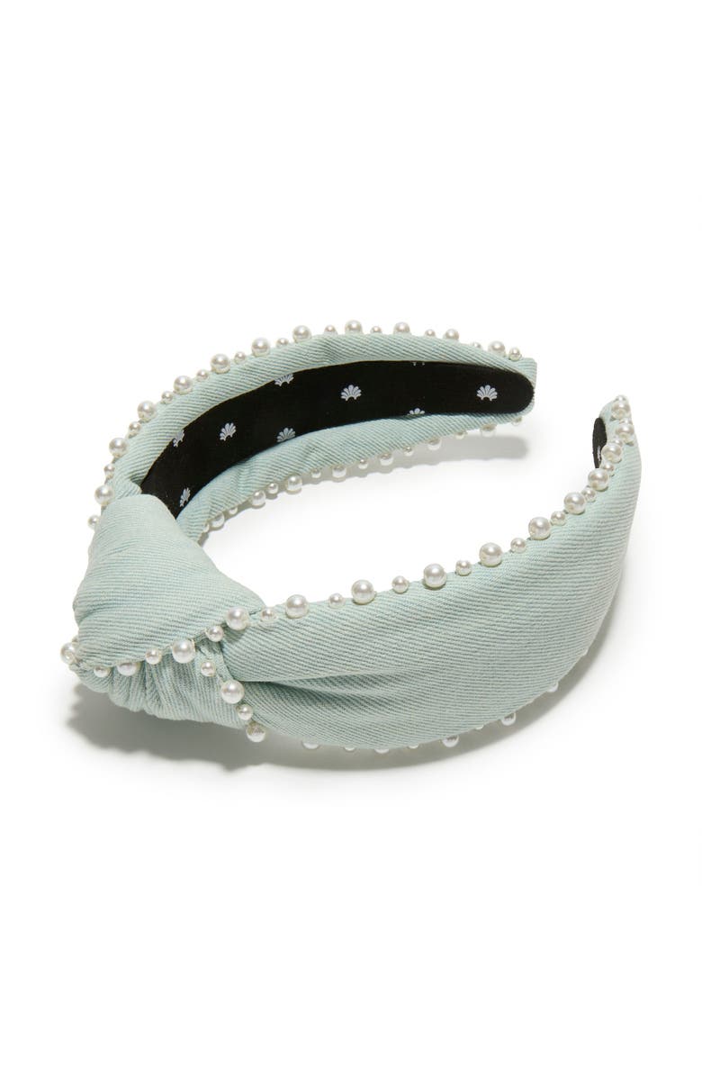 Lele Sadoughi Knotted Pearl Edge Headband, Main, color, Blue