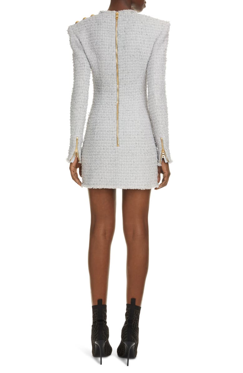 Balmain Long Sleeve Tweed Minidress, Alternate, color, 