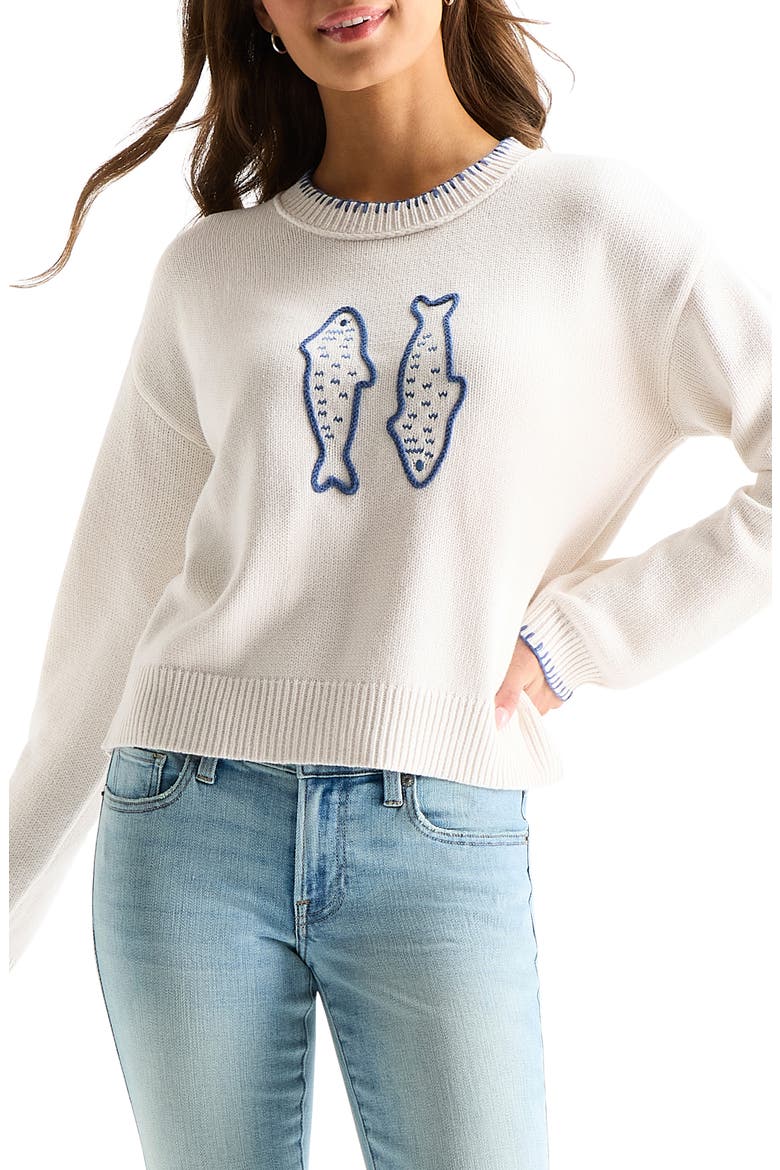 Embroidered Fish Sweater, Main, color, GARDENIA