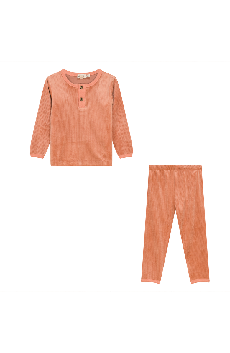 Mocha Ribbed Velour 2 Piece Long Sleeve and Pants Set, Main, color, Papaya