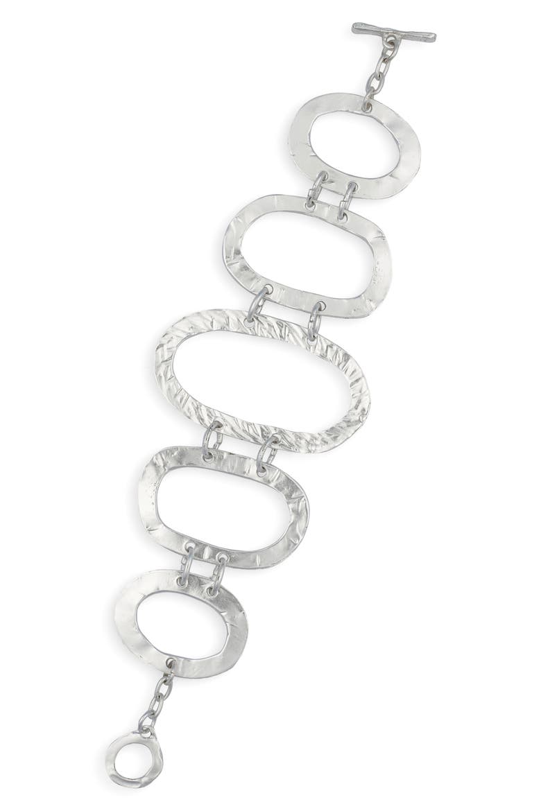 Hammered Oval Link Toggle Bracelet, Main, color, SILVER