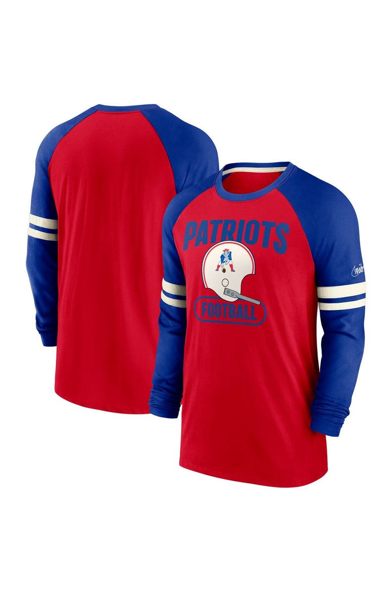 Nike Men's Nike Red/Royal New England Patriots Throwback Raglan Long Sleeve T-Shirt, Main, color, Red