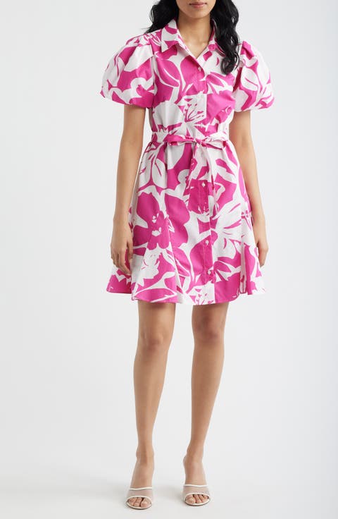 Floral Short Sleeve Cotton Mini Shirtdress