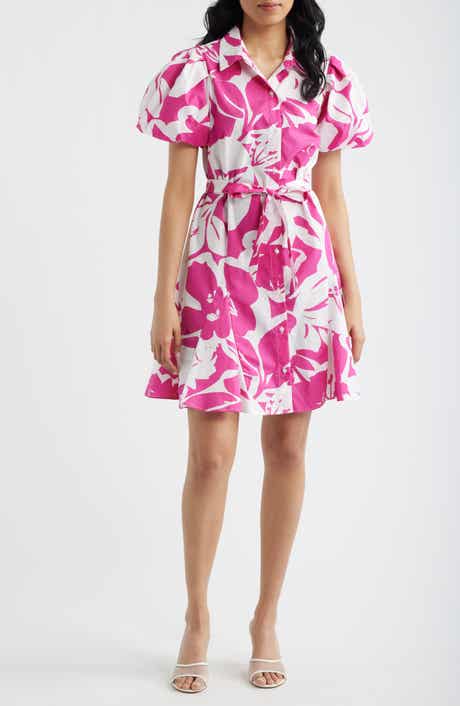 Floral Short Sleeve Cotton Mini Shirtdress