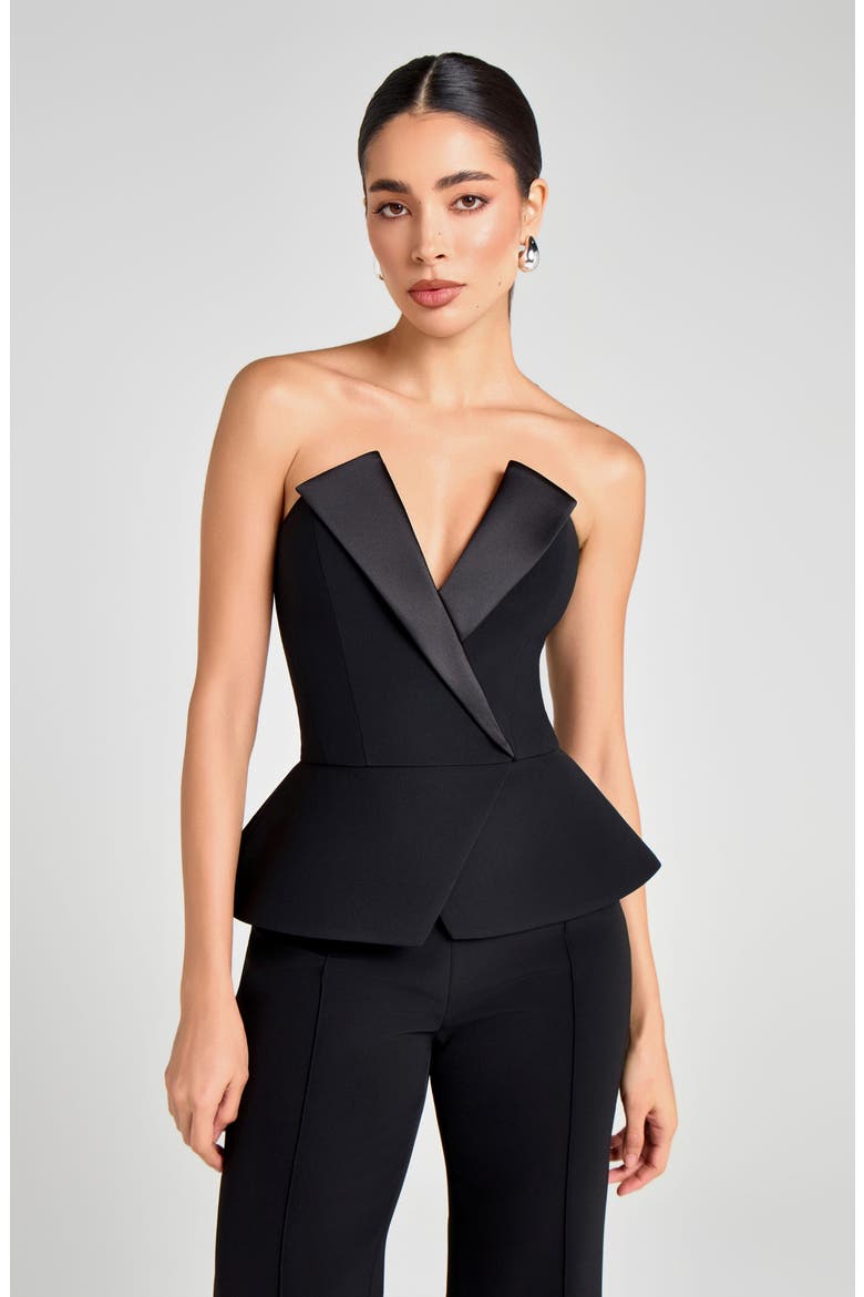 Taylor Satin Lapel Strapless Top, Alternate, color, BLACK