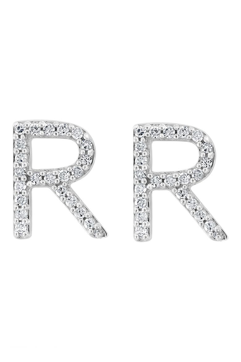 Sterling Silver Diamond 'R' Stud Earrings, Alternate, color, SILVER