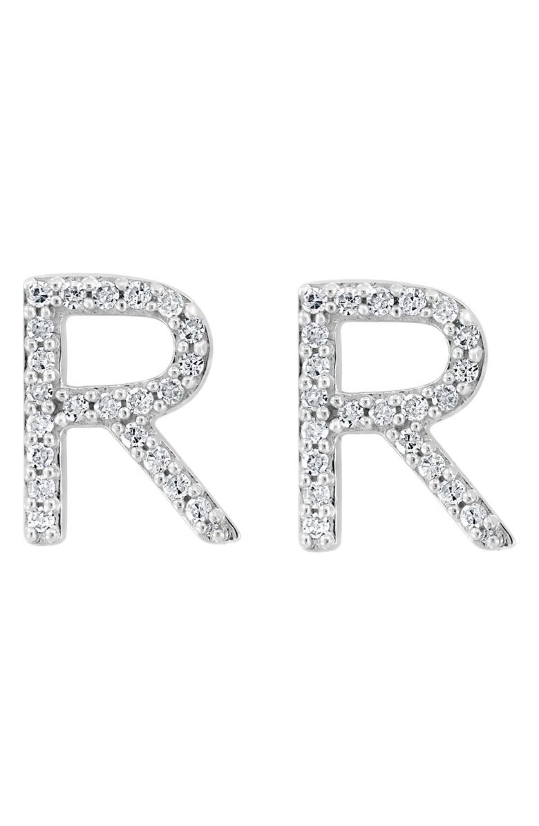 EFFY Sterling Silver Diamond 'R' Stud Earrings, Alternate, color, Silver
