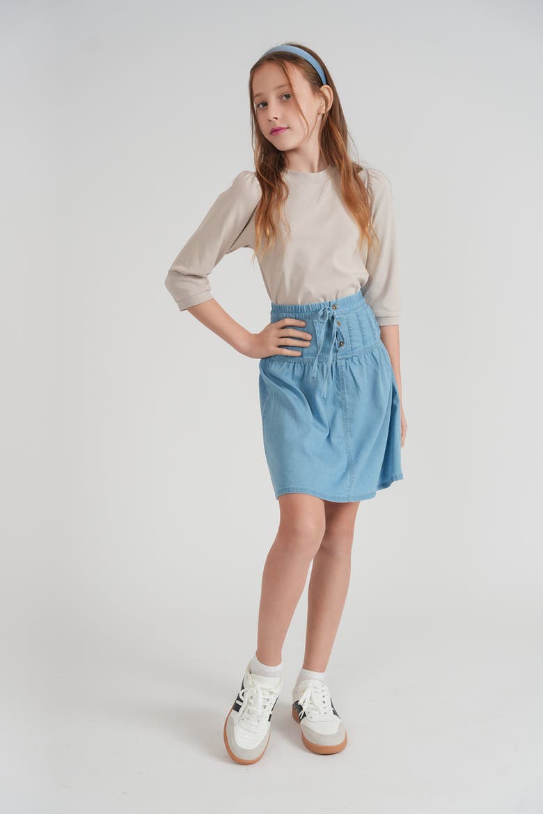 Girls Puff Sleeve Long-Sleeve Ribbed T-Shirt, Alternate, color, Beige