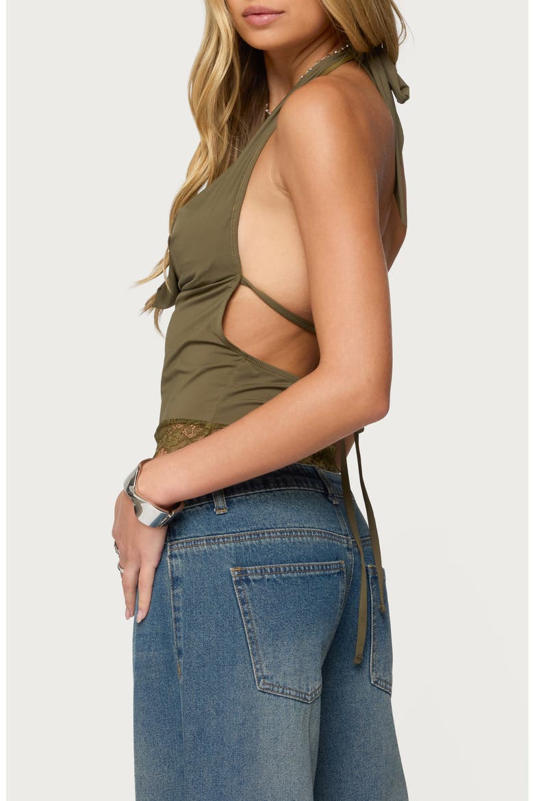 Layered Lace Trim Halter Top, Alternate, color, OLIVE