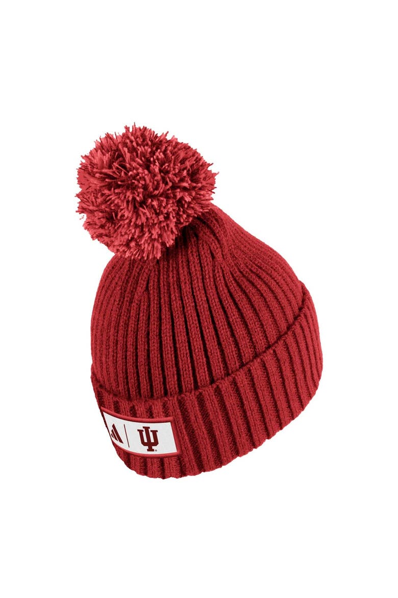 Men's adidas Crimson Indiana Hoosiers Modern Ribbed Cuffed Knit Hat with Pom, Alternate, color, Crimson