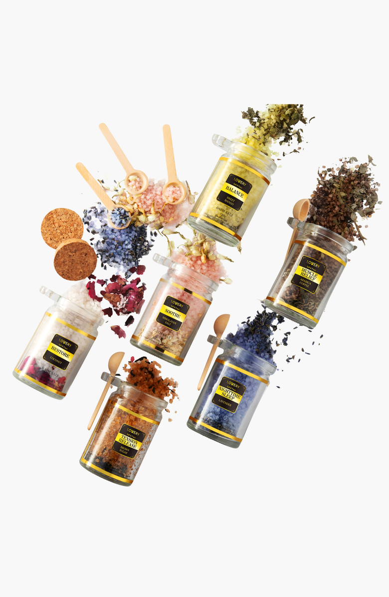 Lovery 6-Piece Bath Salts Gift Set with Natural Herbs and Essential Oils, Alternate, color, White / Gold