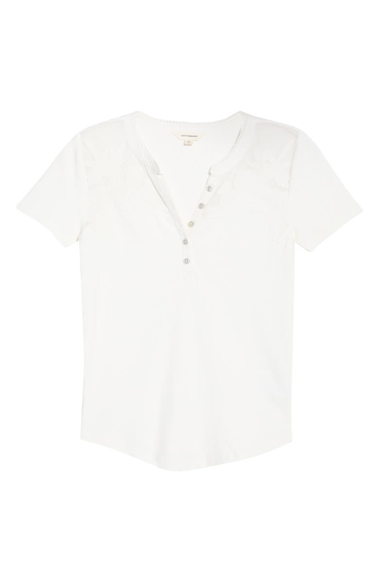 Lucky Brand Cutwork Henley Top, Main, color, Whisper White