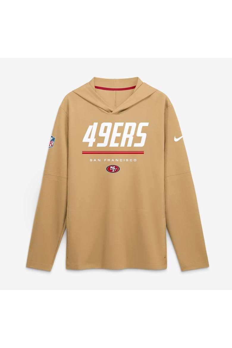 Men's Nike Gold San Francisco 49ers Sideline Game On Lightweight Long Sleeve Hooded Dri-FIT Top, Main, color, Gold