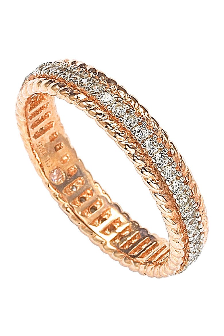Rose-Tone Sterling Silver CZ French Filigree Eternity Band, Alternate, color, ROSE