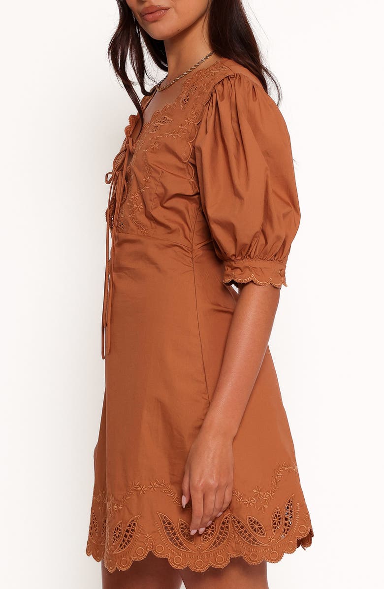 Petal & Pup Rhodes Embroidered Puff Sleeve Minidress, Alternate, color, Brown