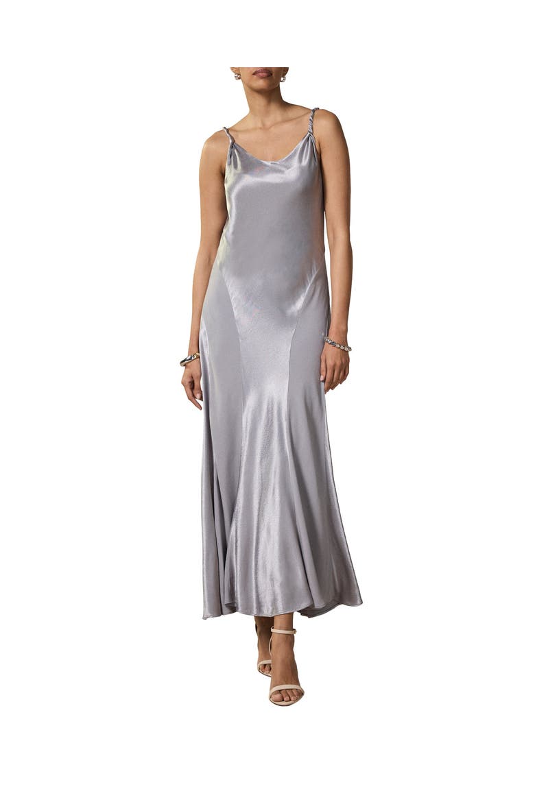 Metallic Satin Midi Slip Dress, Main, color, Grey
