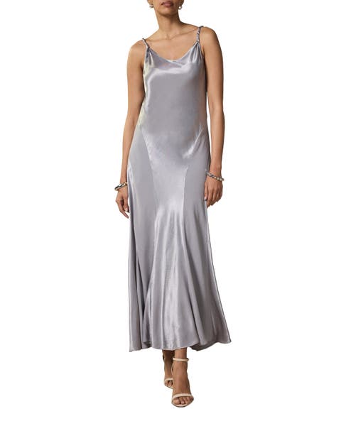 Metallic Satin Midi Slip Dress