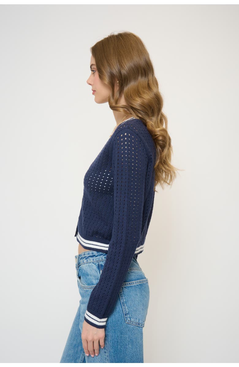 Central Park West Franki Varsity Mesh Cardigan, Alternate, color, Navy