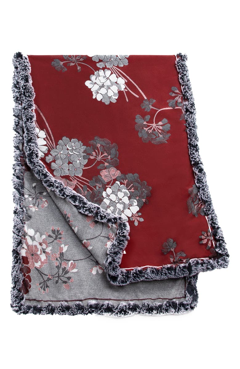 SAACHI Floral Reversible Scarf with Faux Fur Trim, Alternate, color, Maroon