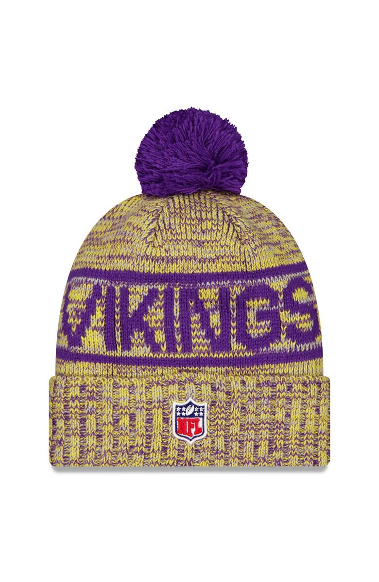 New Era Men's New Era Gold Minnesota Vikings 2025 Sideline Cold Weather Cuffed Knit Hat with Pom, Alternate, color, Gold