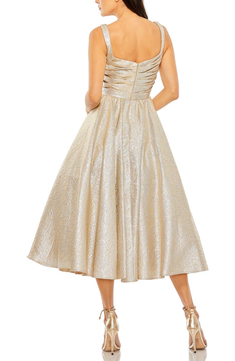 Mac Duggal Shimmering Sleeveless Square Neck A-Line Dress, Alternate, color, Oyster