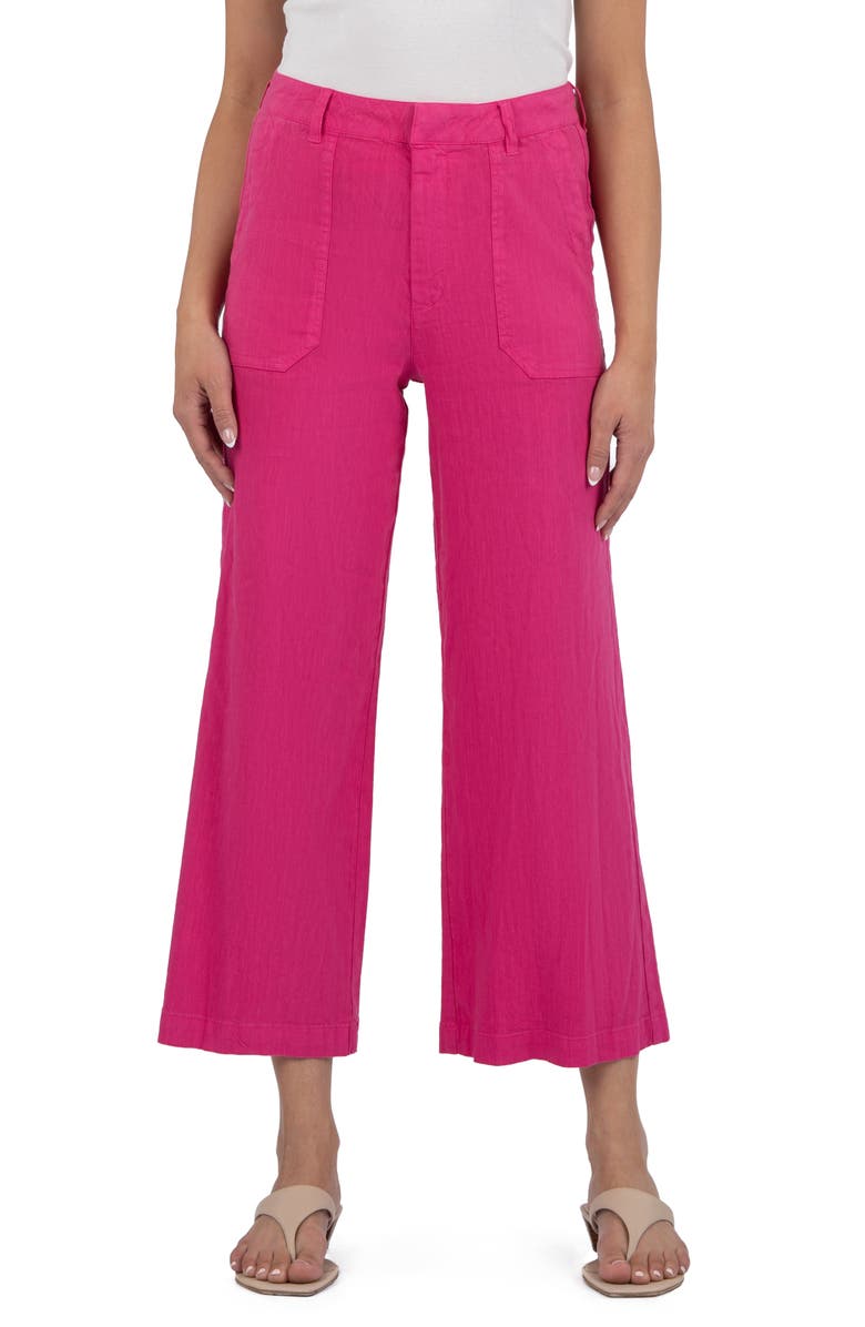 KUT from the Kloth Topaz High Waist Crop Wide Leg Linen Blend Pants, Main, color, 