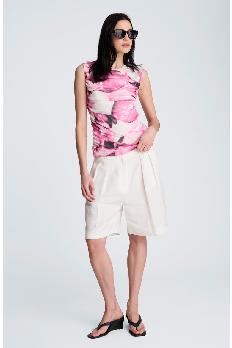 Floral Print Ruched Sleeveless Mesh Top, Alternate, color, POP PINK MULTI
