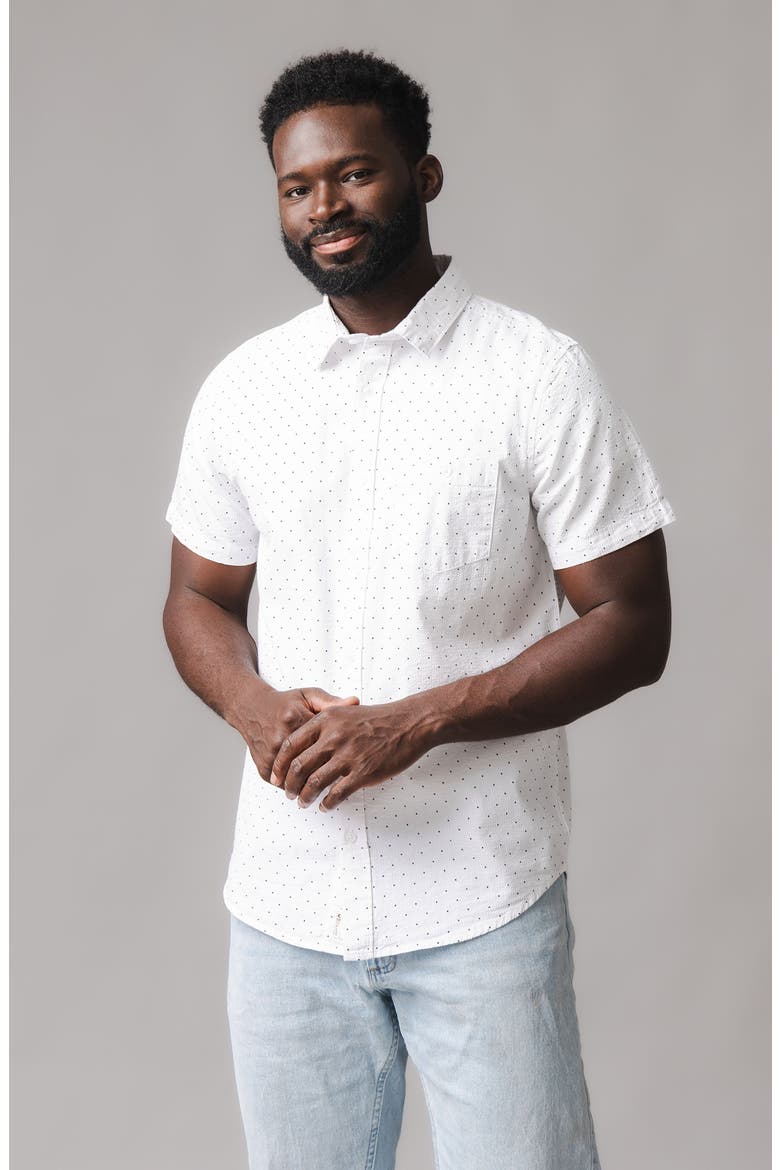Organic Short Sleeve Seersucker Shirt, Alternate, color, Delft Dot Seersucker