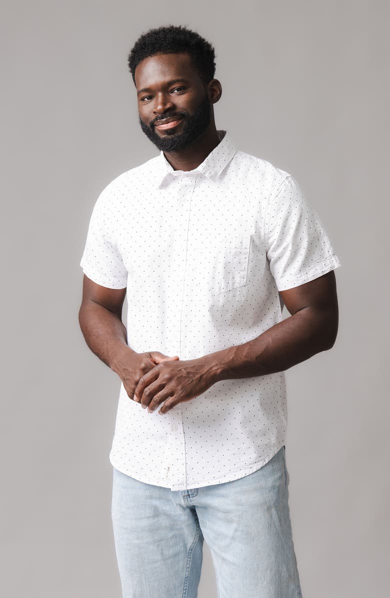 Hope & Henry Organic Short Sleeve Seersucker Shirt, Alternate, color, Delft Dot Seersucker