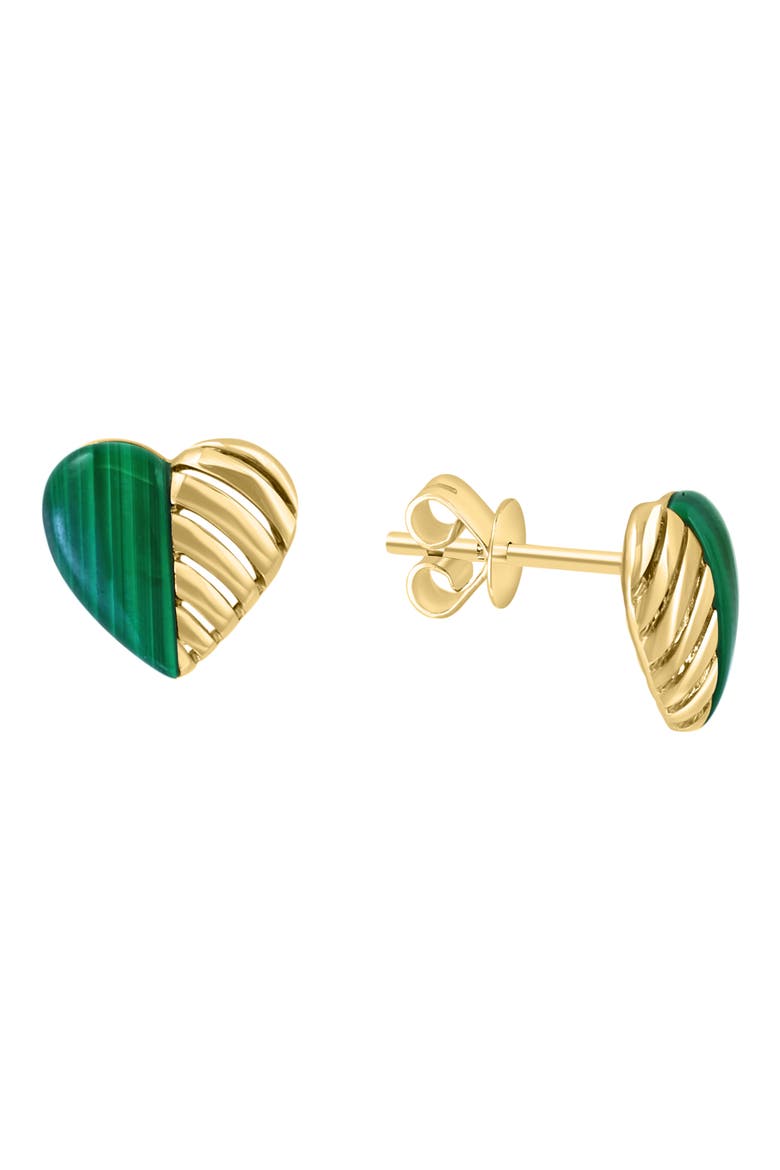 Malachite Heart Stud Earrings, Main, color, GREEN