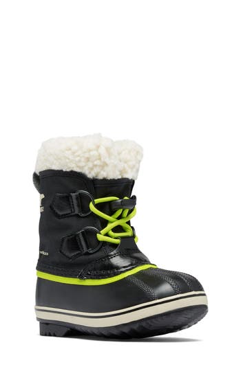 Sorel Kids' Yoot Pac Waterproof Snow Boot In Black/chartreuse