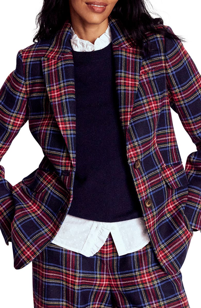 Boden Stamford Wool Blend Blazer, Main, color, Navy Green And Red Check