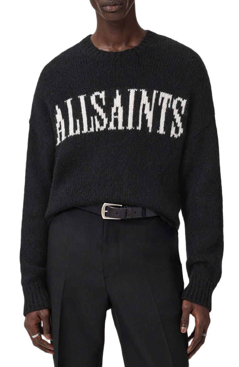 AllSaints Stoke Logo Crewneck Sweater, Alternate, color, Black/ Ecru White
