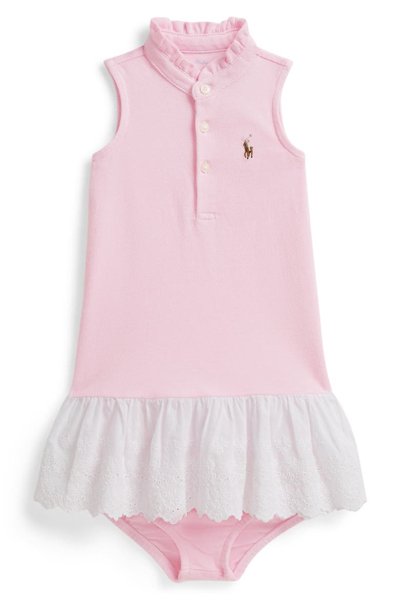 Mixed Media Cotton Piqué Sleeveless Dress & Bloomers, Main, color, CARMEL PINK