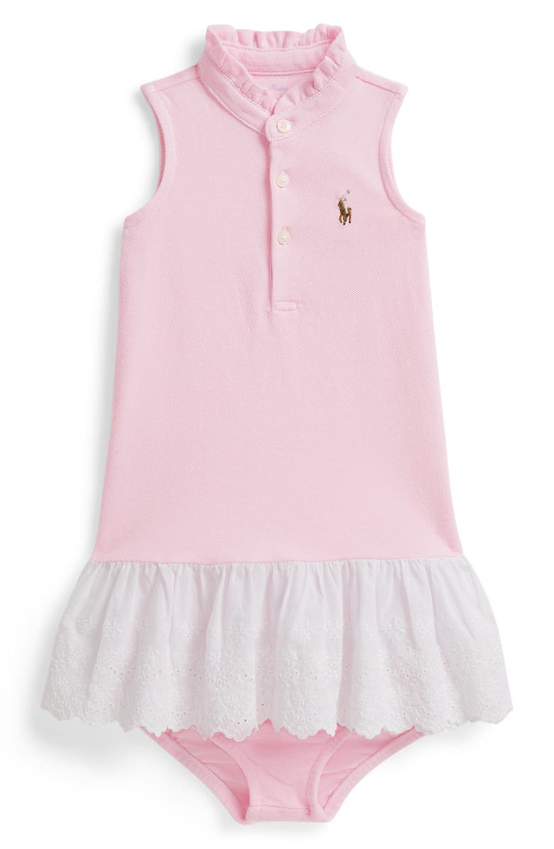 Ralph Lauren Mixed Media Cotton Piqué Sleeveless Dress & Bloomers, Main, color, Carmel Pink