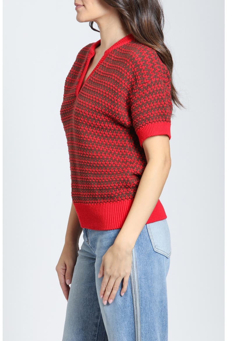 Interlocking Zig-Zag V-Neck Sweater, Alternate, color, TRUFFLE RED