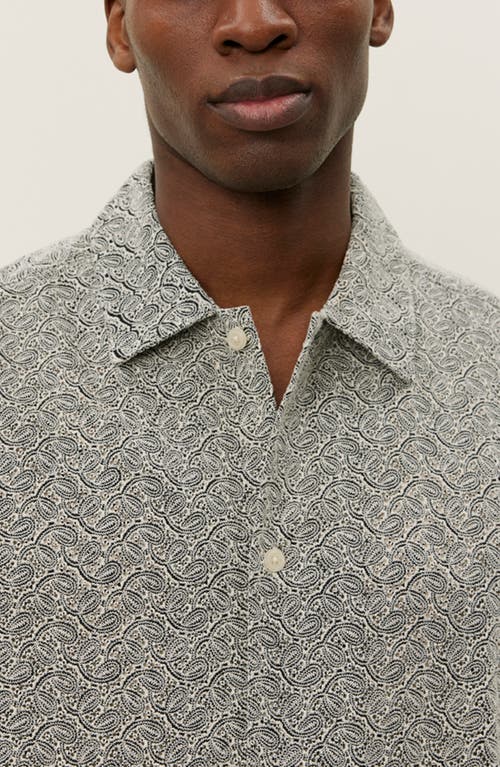 Les Deux Hector Paisley Short Sleeve Cotton Button-up Shirt In Gray